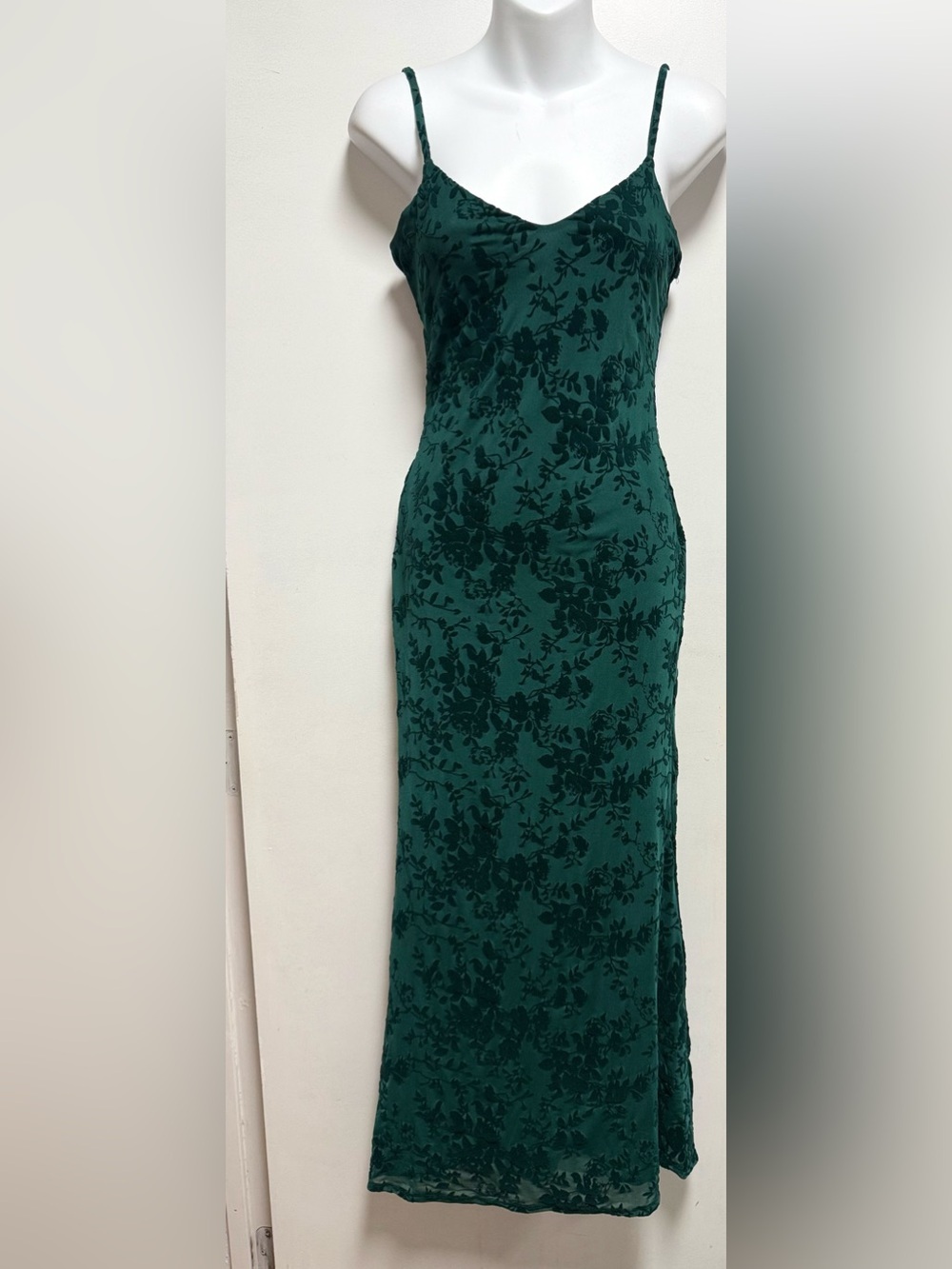 Emerald Green Floral Velvet Flocked Maxi Slip Dress
